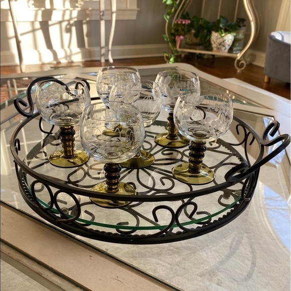 Olive Ribbed Stem glasses - Picture 7 of 10